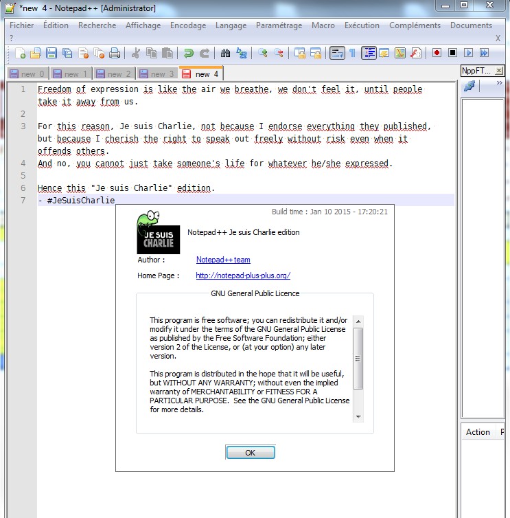 Notepad++ "Je suis Charlie" Edition